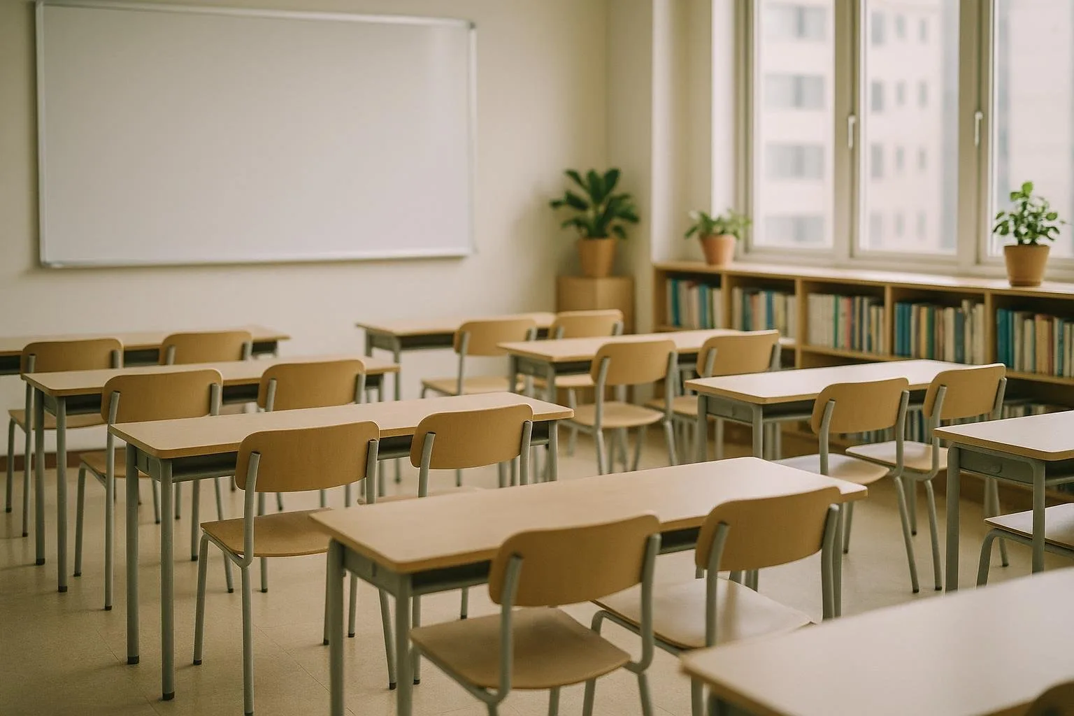 Bright, tidy academy classroom interior